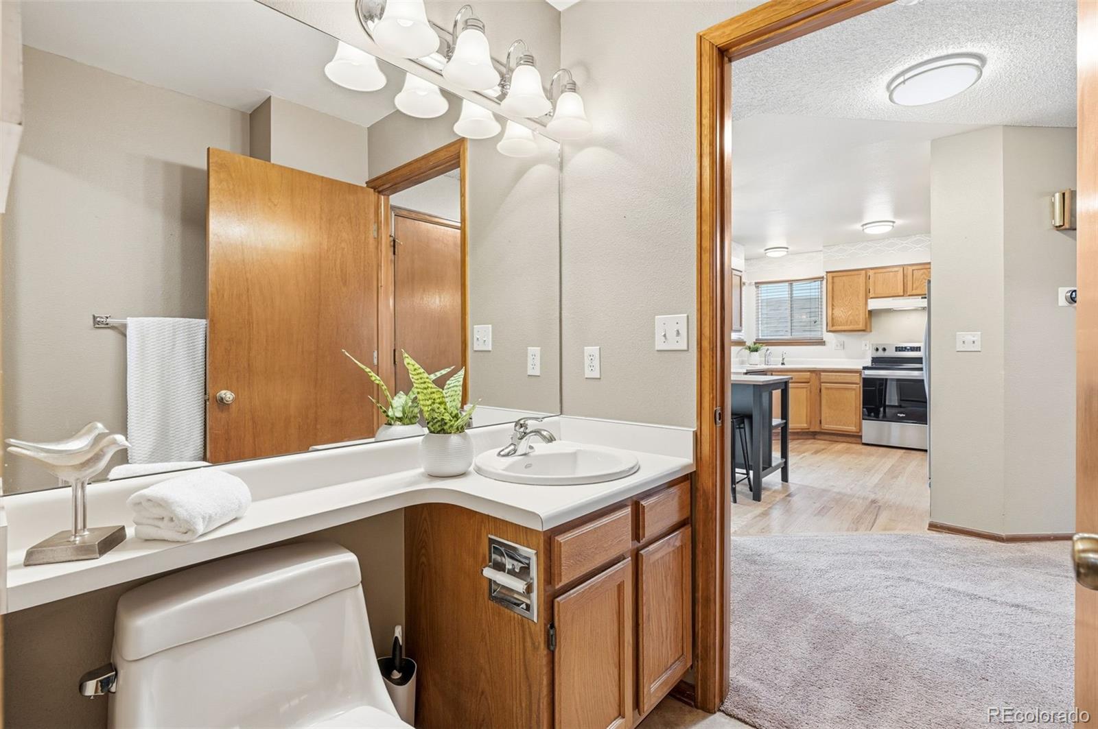 8362 Sunnyside Place Highlands Ranch, CO 80126 - Photo 22 of 50 a bathroom with a sink a vanity and a mirror