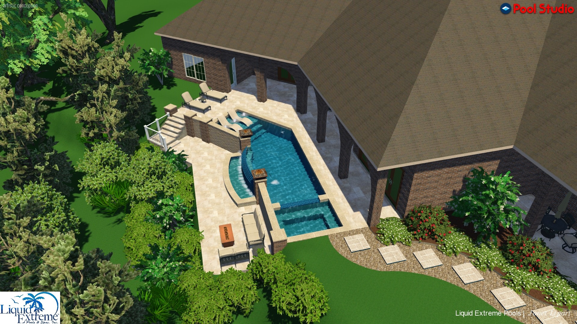 7421 Enchanted Stream Drive Conroe, TX 77304 - Photo 45 of 50 an aerial view of a house with wooden stairs and garden
