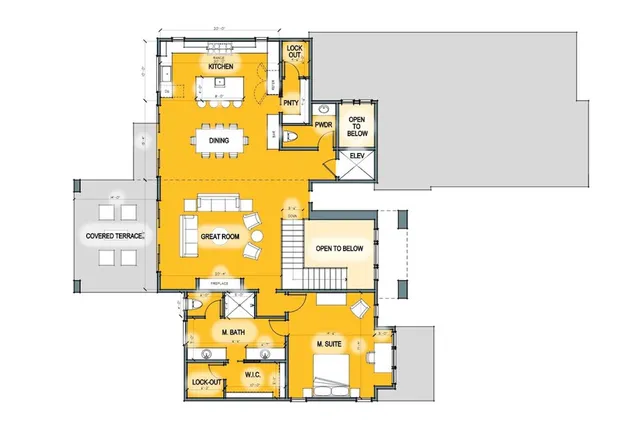 a view of a living room with a large window