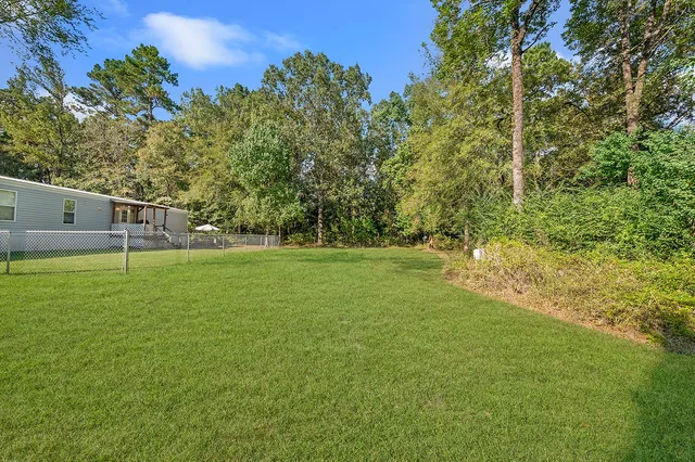 a view of a field with trees