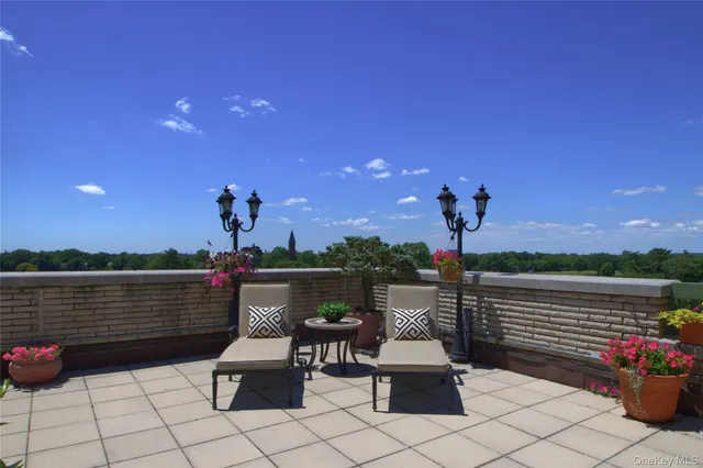 a view of a terrace with furniture