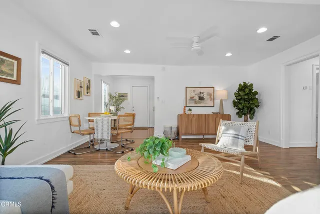 a living room with furniture or couch and a potted plant