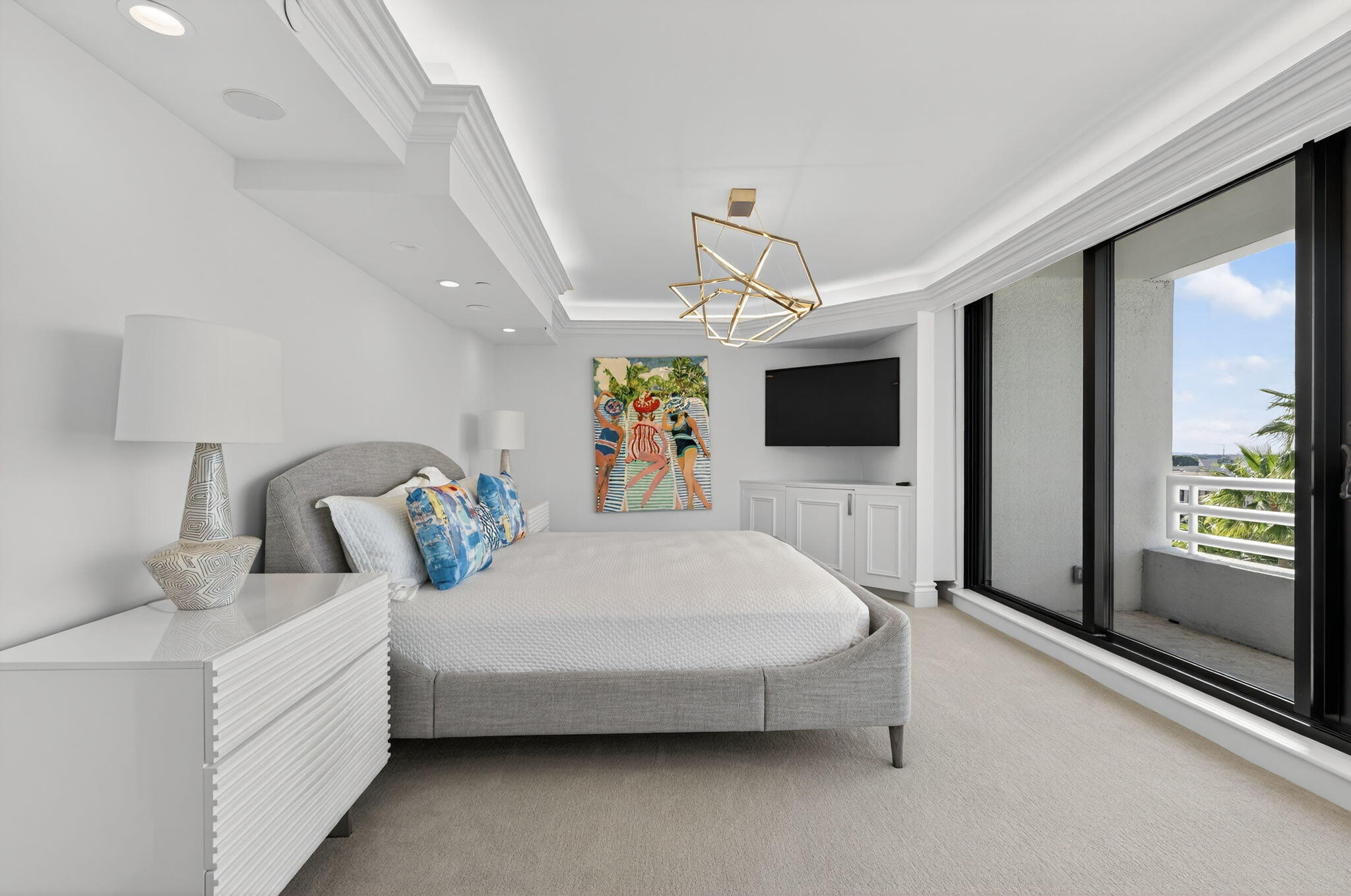 1400 South Ocean Boulevard, Unit 605 Boca Raton, FL 33432 - Photo 32 of 77 a spacious bedroom with a bed and a flat screen tv