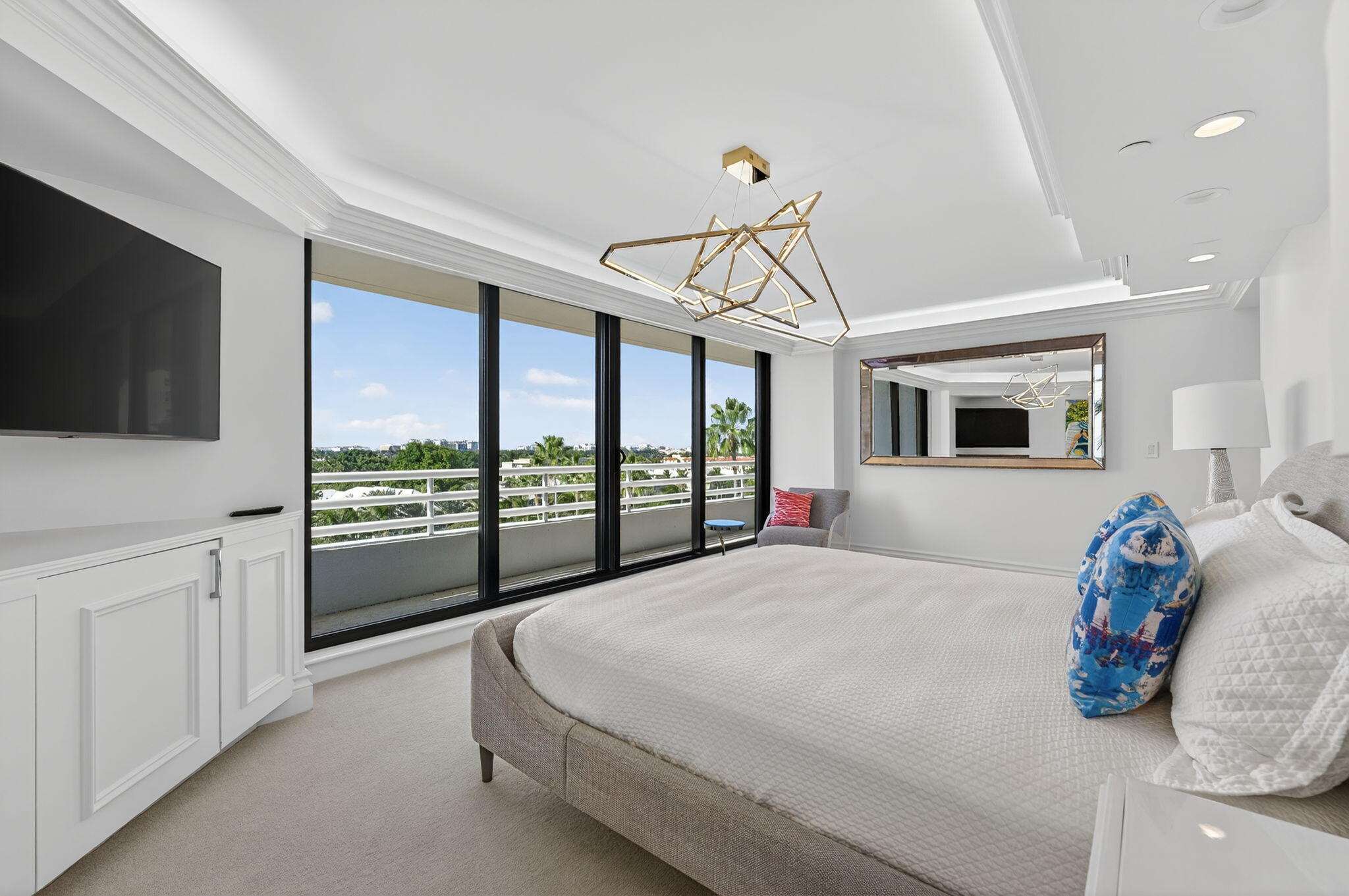 1400 South Ocean Boulevard, Unit 605 Boca Raton, FL 33432 - Photo 33 of 77 a large bedroom with a large bed and a flat tv screen on dresser