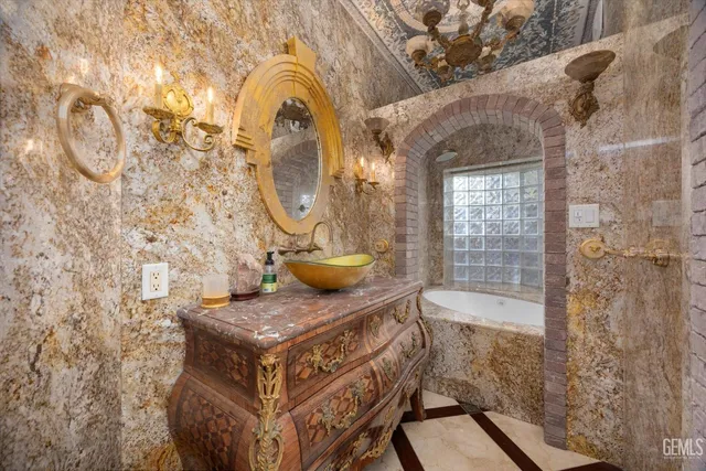 a bathroom with a bathtub