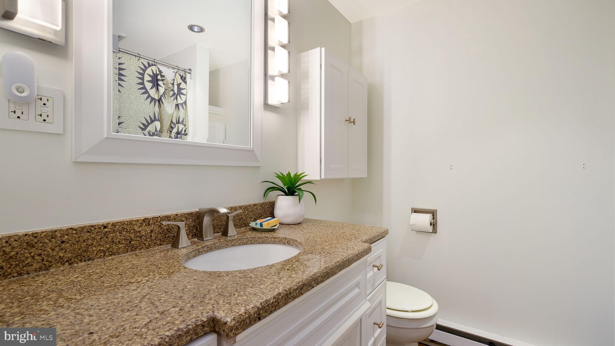 152 Blooming Glen Road Perkasie, PA 18944 - Photo 17 of 37 a bathroom with a granite countertop sink a toilet and mirror