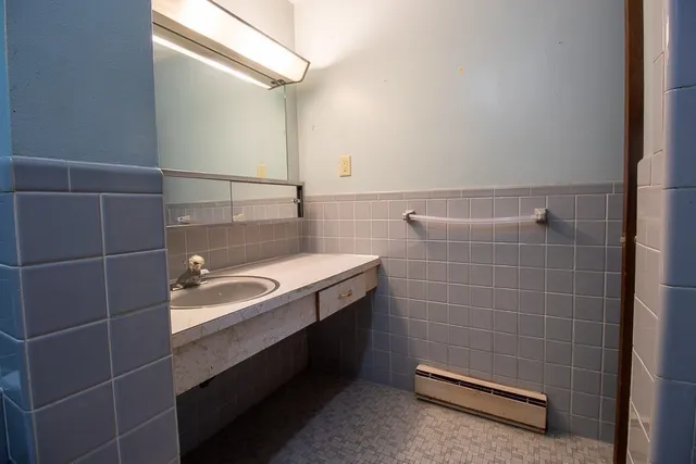 a bathroom with a sink a toilet and a shower