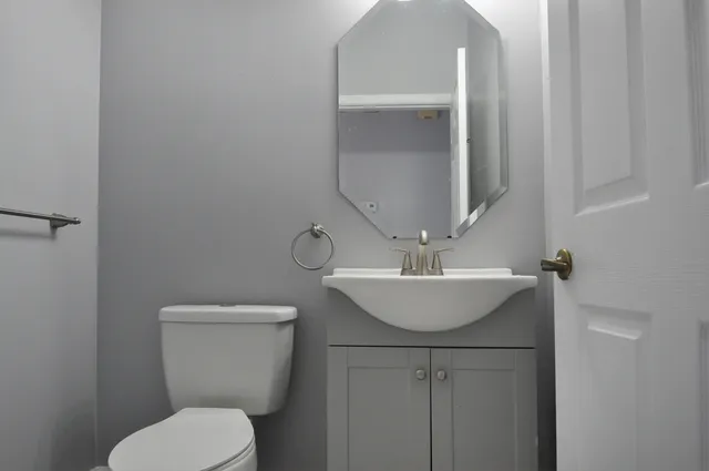 a bathroom with a toilet a sink and a mirror