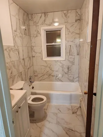 a bathroom with a toilet and a bathtub