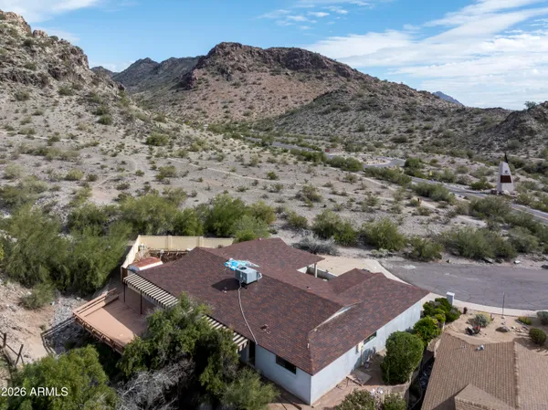 an aerial view of a house