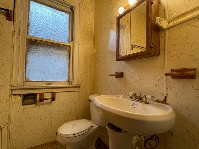 a bathroom with a sink a mirror and a toilet
