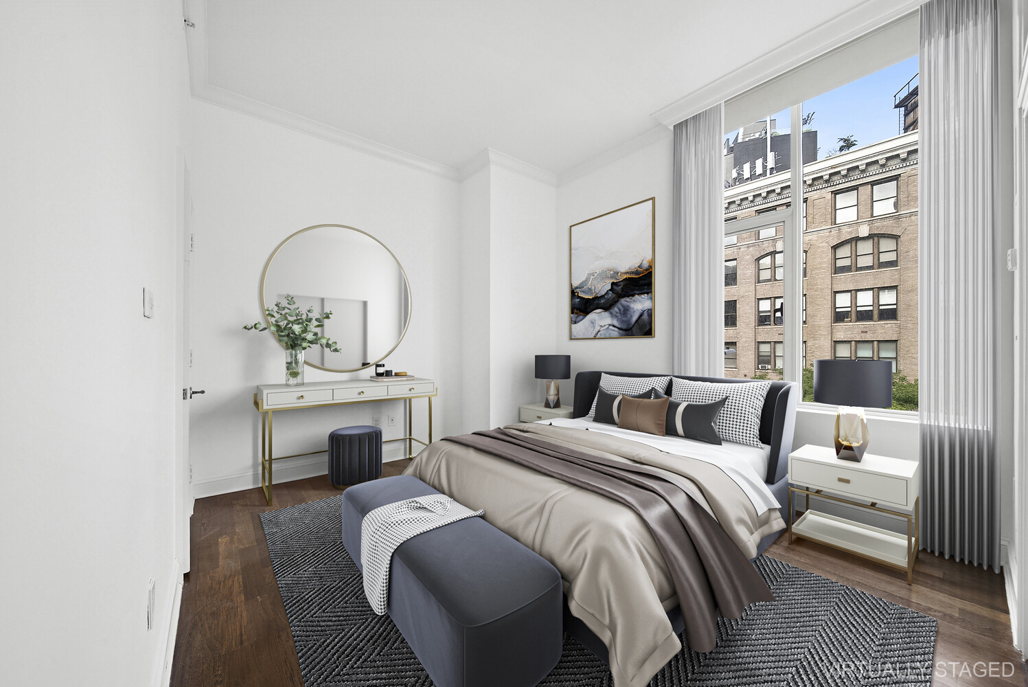 475 Greenwich Street, Unit 3C Manhattan, NY 10013 - Photo 4 of 6 a bedroom with a bed and a table