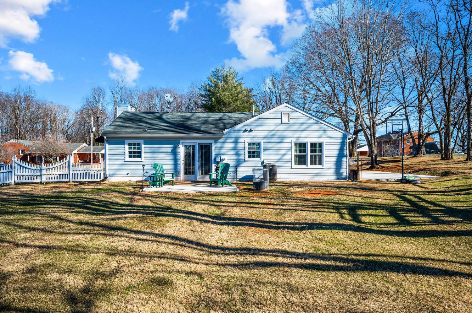 2550 Town Fork Road Evington, VA 24550 - Photo 21 of 42 a view of a white house with a large pool and a lawn chairs under an umbrella