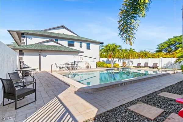 a view of a house with a patio