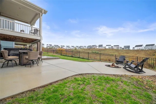 a view of a terrace with chairs