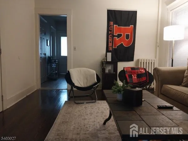 a living room with furniture and a rug