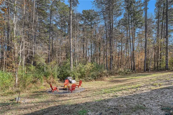 a view of a bench in a yard