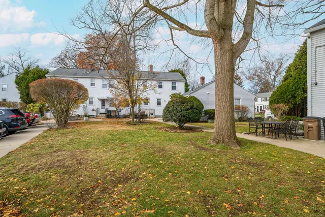 a view of backyard with outdoor seating and plants