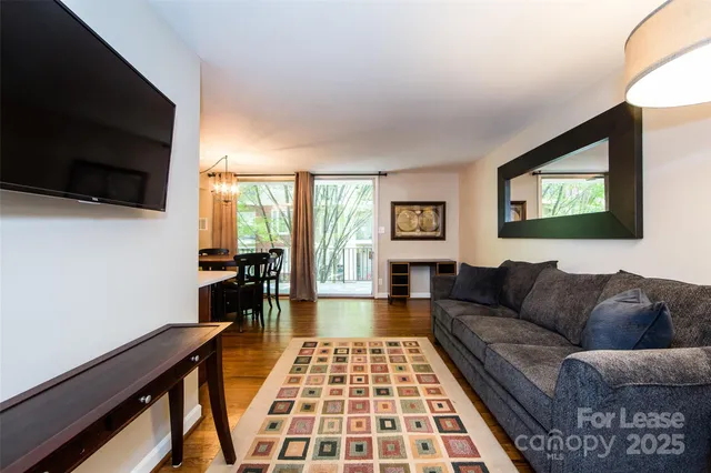 a living room with furniture and a rug