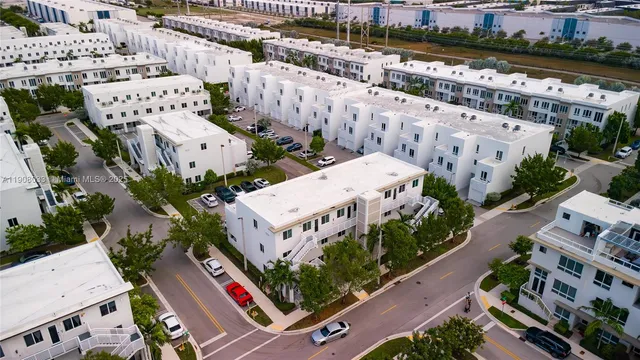 a city view with tall buildings