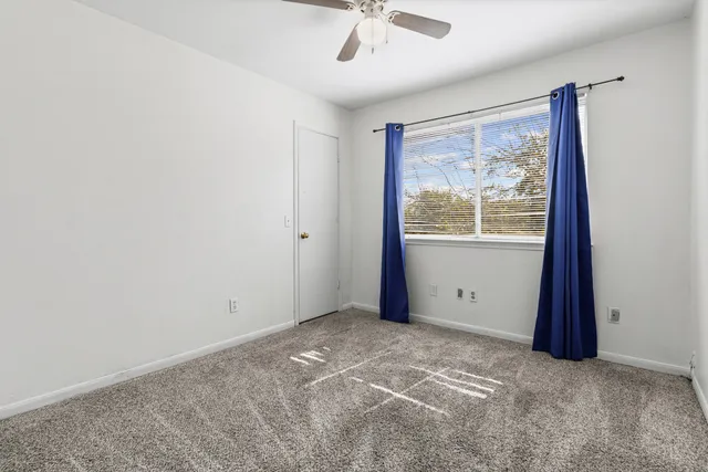 a view of garden with trees in the background