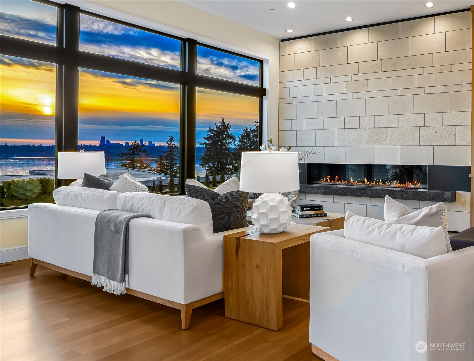 8467 Midland Road Medina, WA 98039 - Photo 13 of 40 a living room with fireplace furniture and a large window