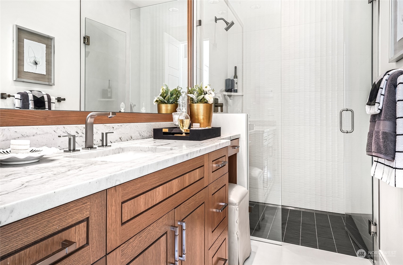 8467 Midland Road Medina, WA 98039 - Photo 39 of 40 a bathroom with a sink and a mirror