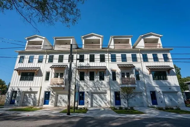 a front view of a multi story building