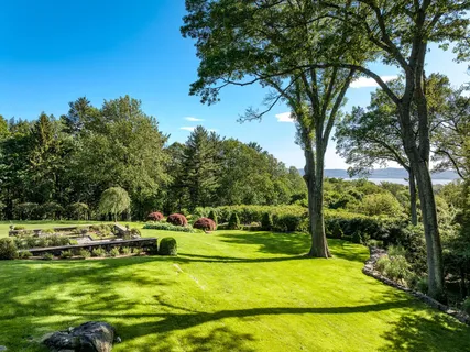 a view of a swimming pool with a garden