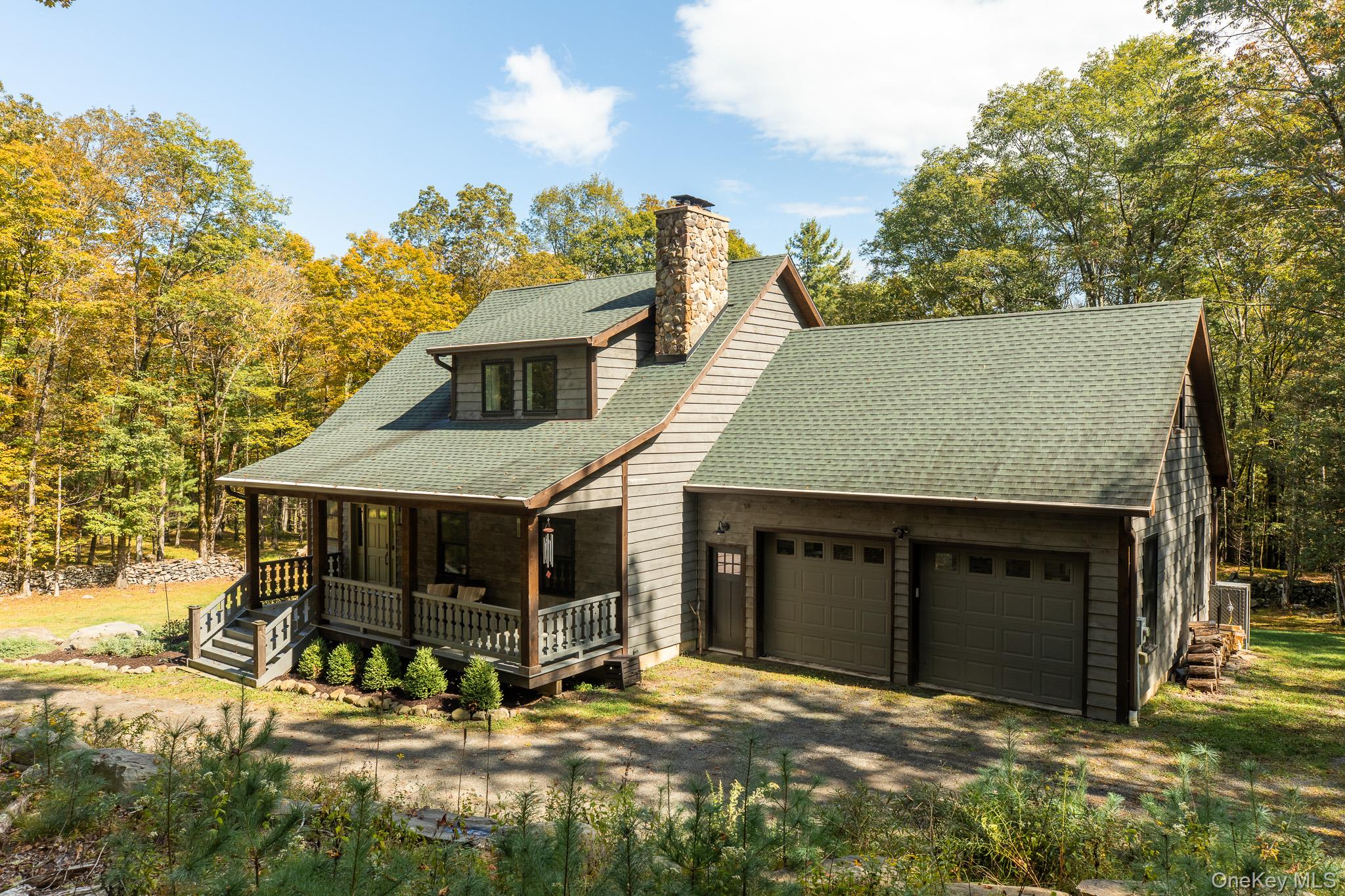 483 Acorn Hill Road Olivebridge, NY 12461 - Photo 7 of 50 Chalet / cabin with a porch, a chimney, roof with shingles, and an attached garage