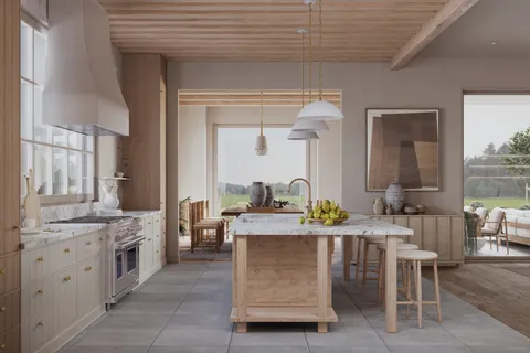 a view of living room kitchen with furniture and outdoor view