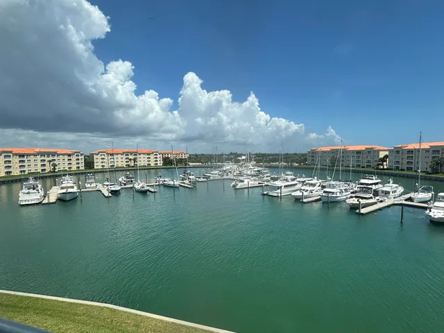 a view of a lake with boats