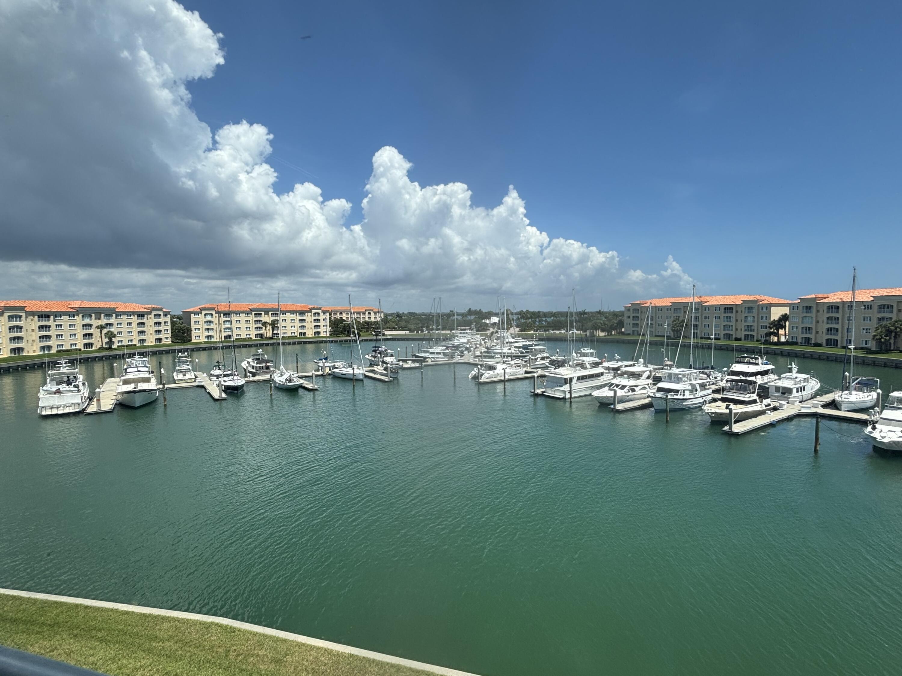 a view of a lake with boats