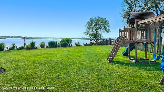 a view of a lake with a yard