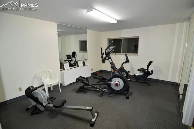 a view of a room with gym equipment