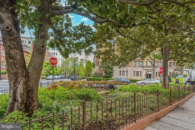 a city street lined with buildings and trees