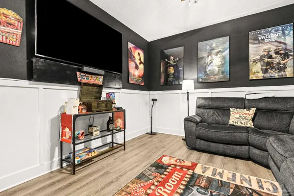 a view of a swimming pool and a chair