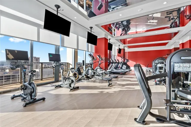 a view of a room with gym equipment