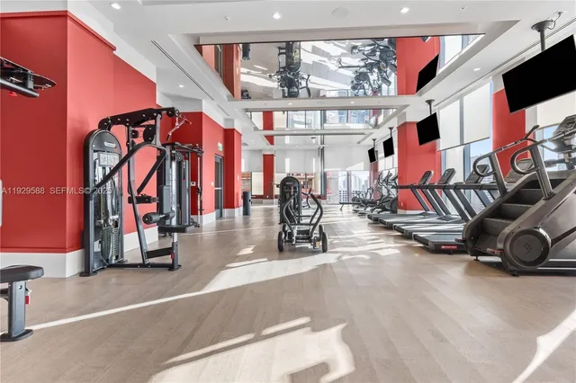 a view of a room with gym equipment