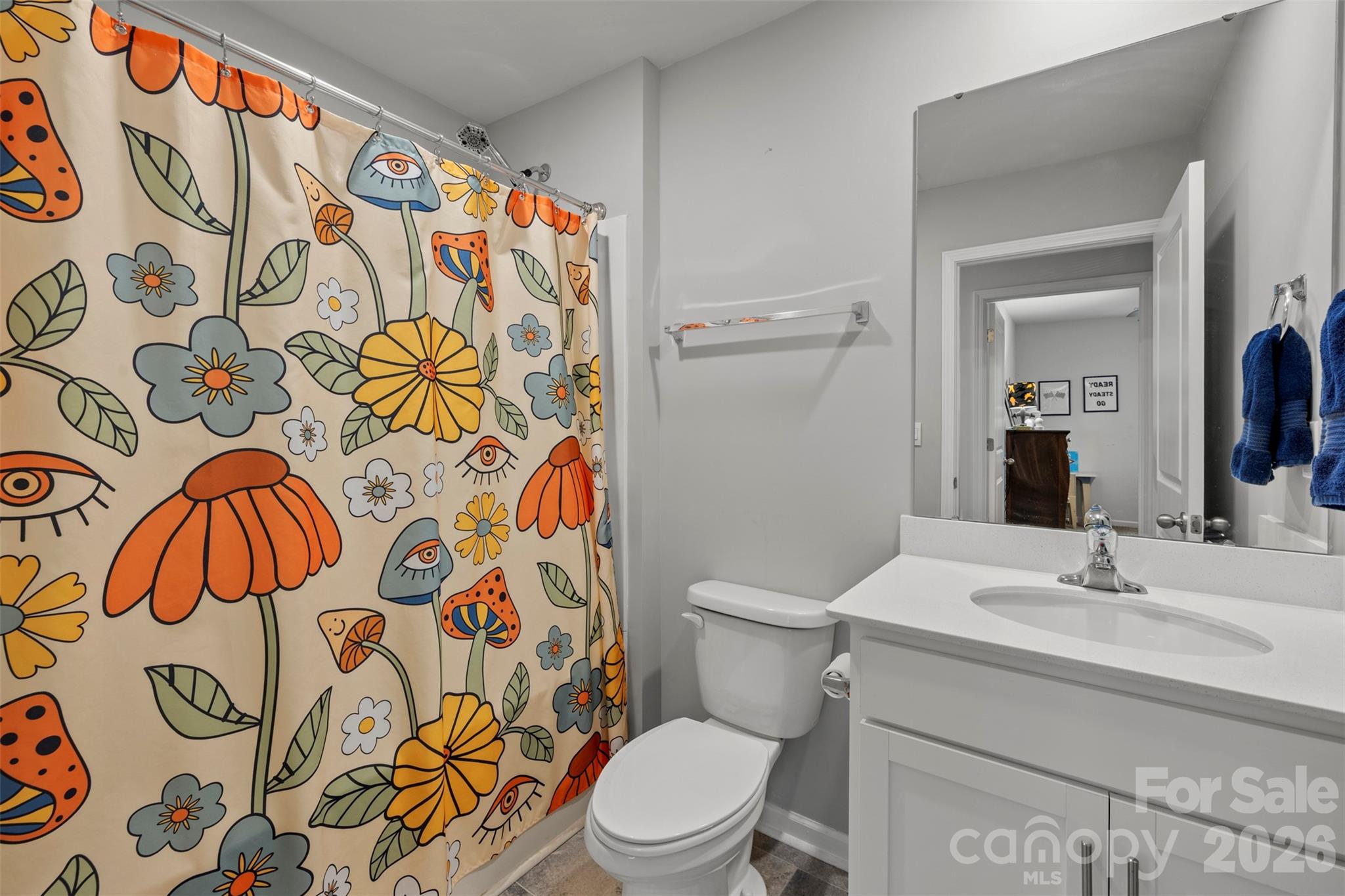 225 Final Stretch Lane Clover, SC 29710 - Photo 31 of 39 a bathroom with a toilet and sink with mirror