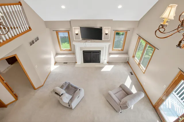 a view of a garage with storage