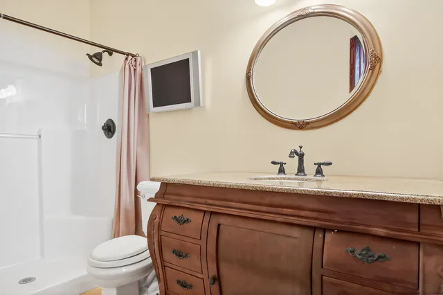 a front view of a house with patio