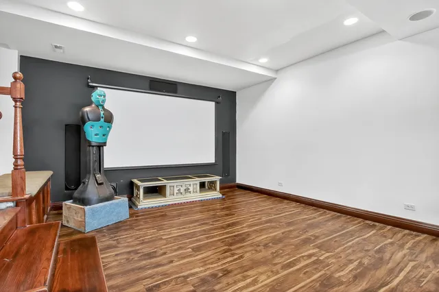 an aerial view of a house with a garden