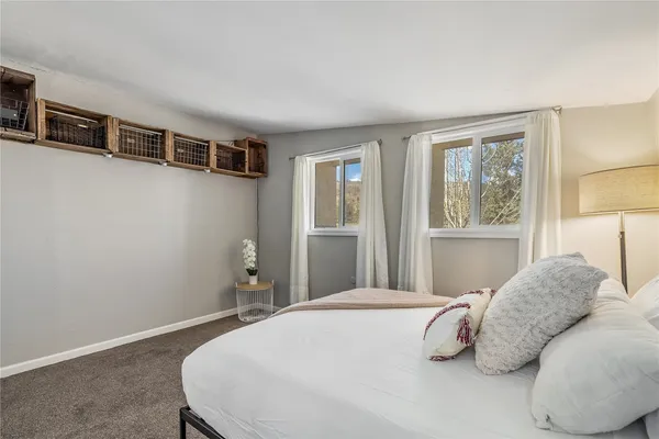 a bedroom with a large bed and a window