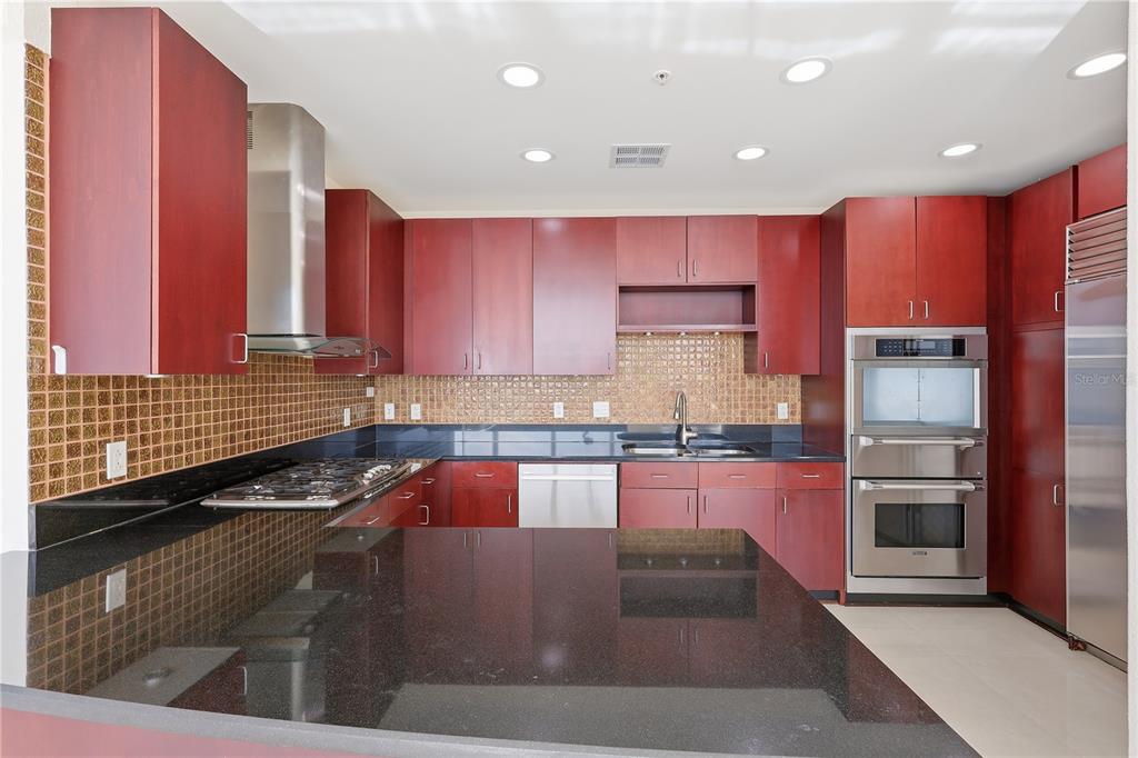 150 East Robinson Street, Unit 2002 Orlando, FL 32801 - Photo 10 of 41 a kitchen with stainless steel appliances granite countertop a stove a sink and a refrigerator