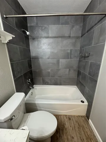 a bathroom with a toilet and a bathtub