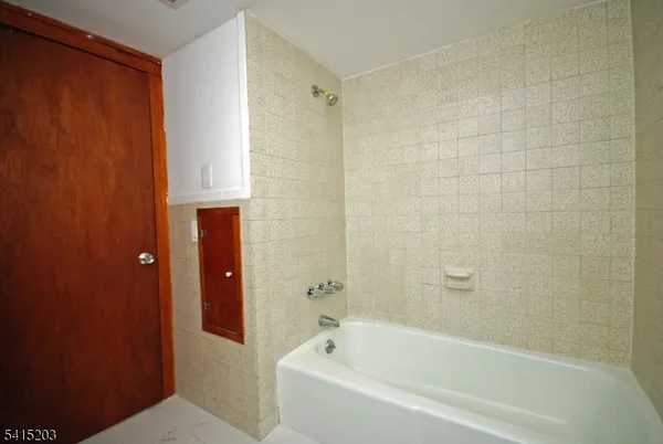 a bathroom with a bathtub and shower