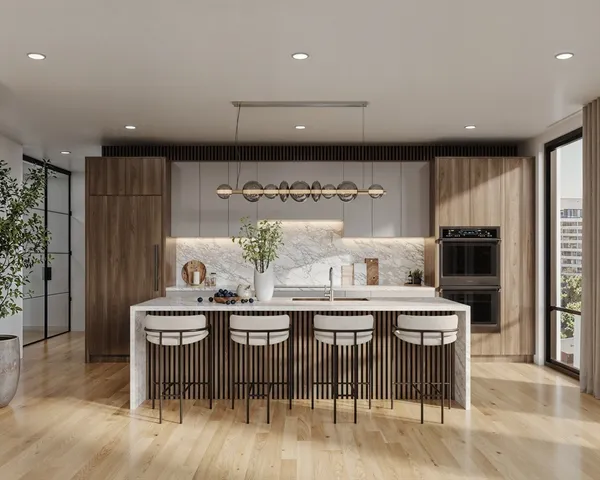 a kitchen with a table and chairs in it