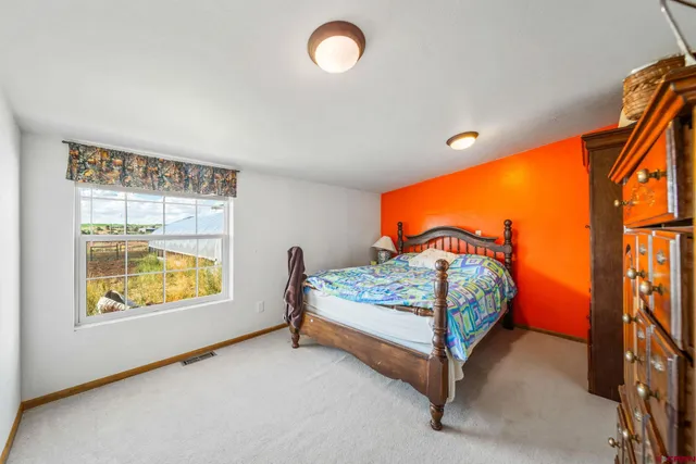 a bedroom with a bed and window