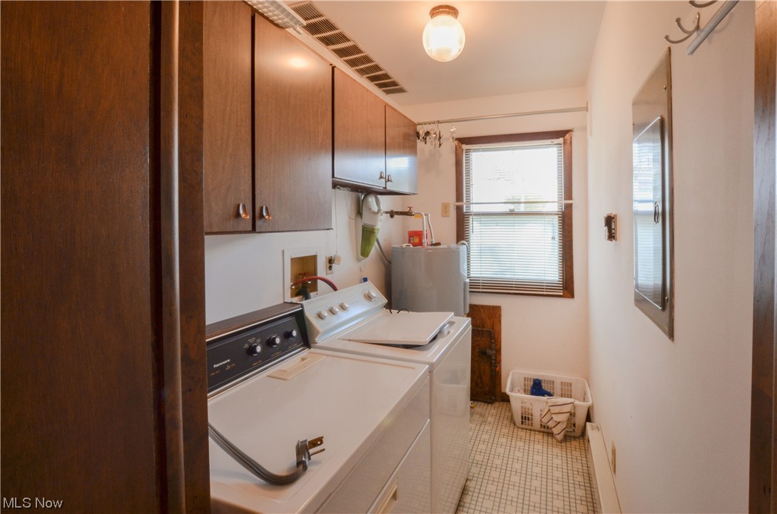 3120 West Elmore Road Port Clinton, OH 43452 - Photo 15 of 27 Washroom with electric water heater, washer and clothes dryer, and light tile floors